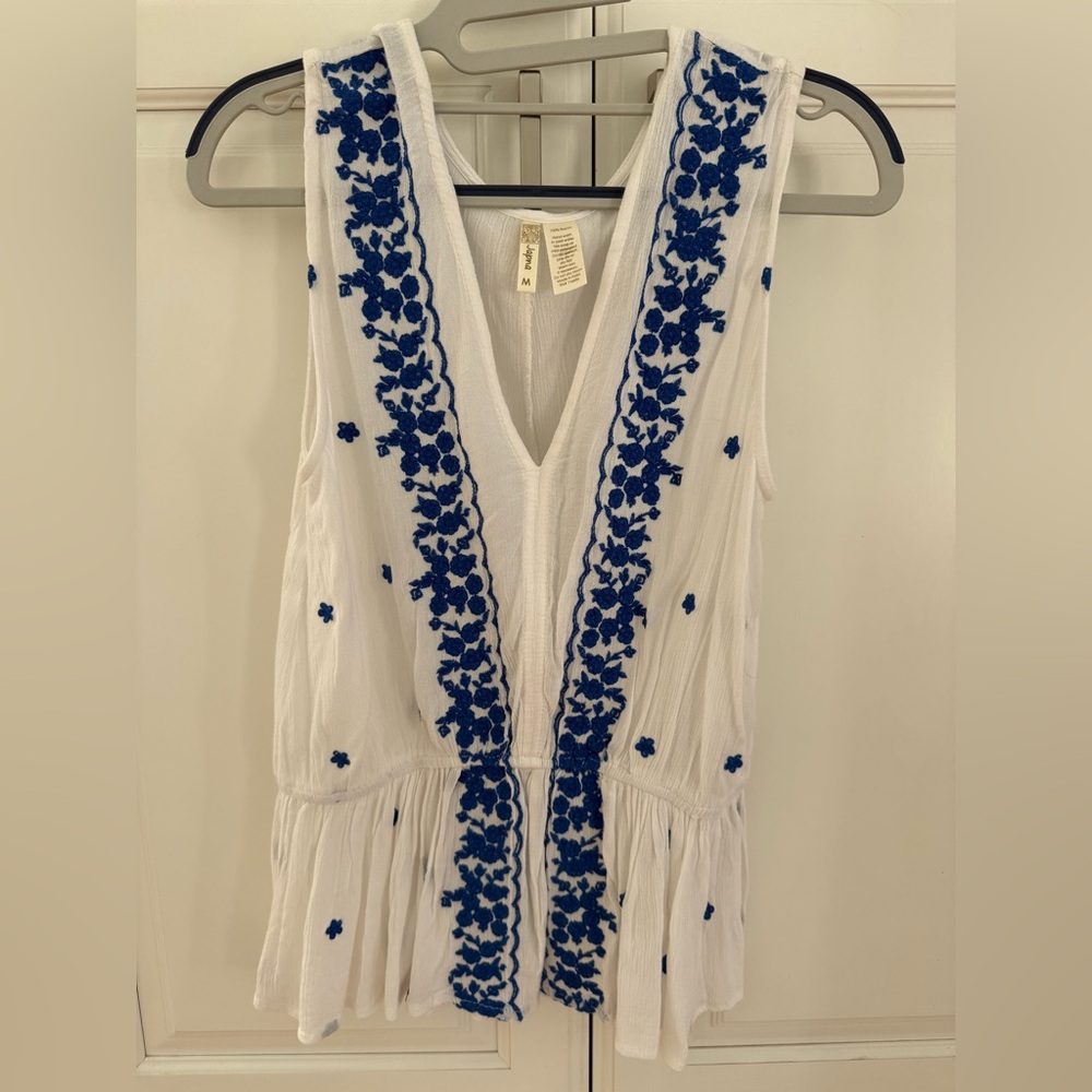 Japna White Top with Blue Floral Embroidery